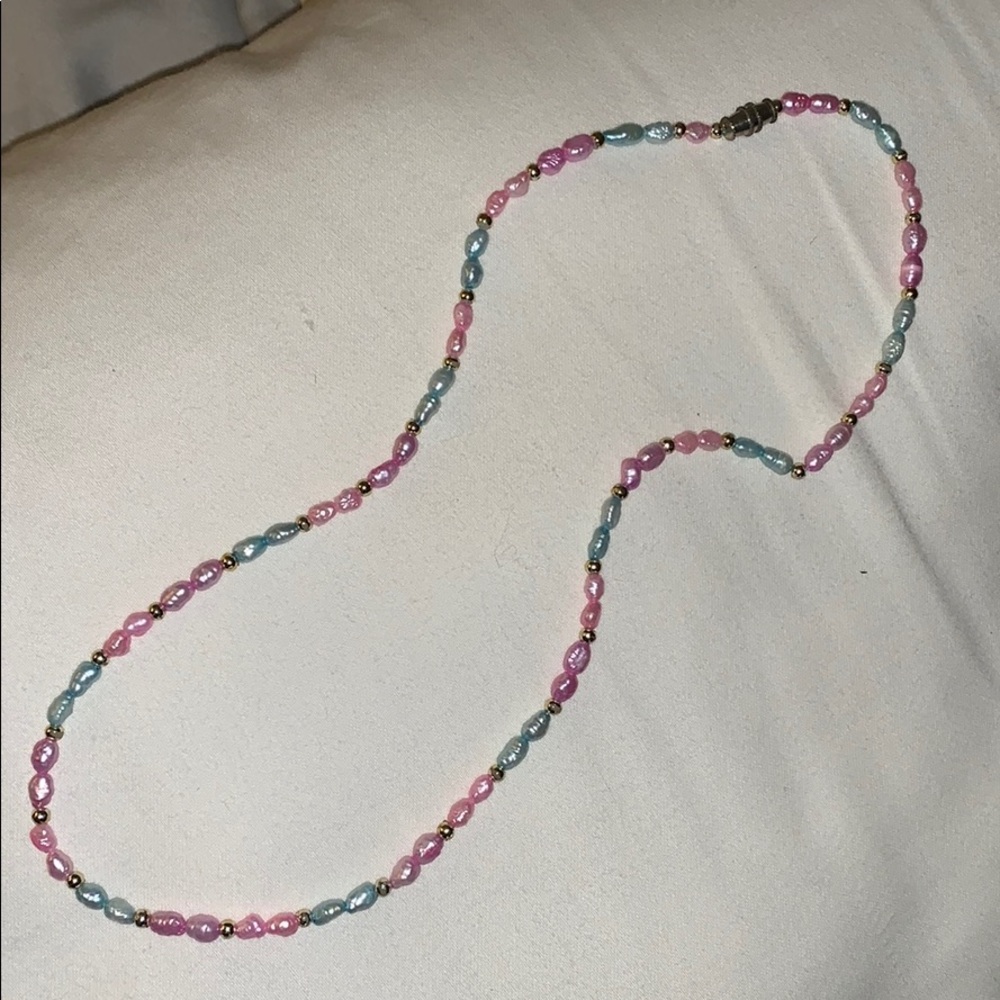 Baby Blue & Baby Pink Pearl Like Necklace
